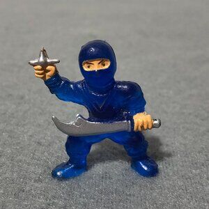 Tiny Mini Ninja Warrior Figure Toy VTG Clear Blue Pose Weapons